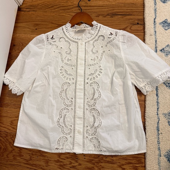 Sezane Eponine Ecru Eyelet Lace Shirt Size 34 FR / 2 US - Picture 9 of 16
